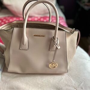 Michael Kors Blush Leather Satchel with Gold MK Charm
